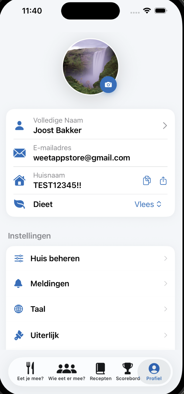Profiel scherm